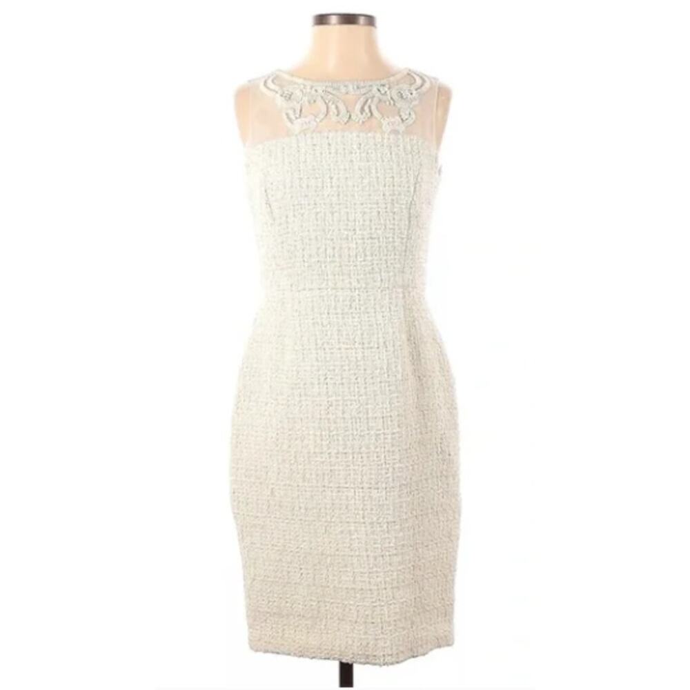 Brooks‎ Brothers Tweed Embellished Sheath Dress Ivory Metallic Thread NWT 10P - Picture 2 of 9